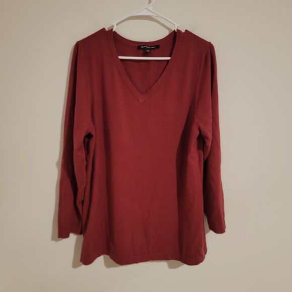 Zac And Rachel Womens Sweater Size 2X Vneck Red Soft Minimalist Colorful - Picture 1 of 7